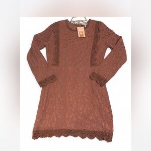 NWT Las Lolas sz S dusty rose pink Lace Long Sleeve Dress